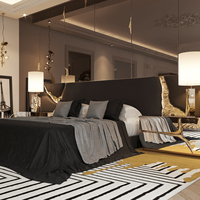 Hochwertiges Luxuriöses Samtbezogenes Kopfteil für Hotel- und Villenschlafzimmer, Weiches Bett mit Goldpolierten Messingakzenten