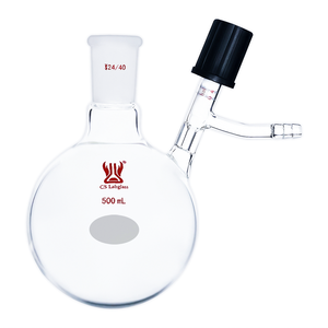 Flacons <span class=keywords><strong>Schlenk</strong></span> à fond rond en verre borosilicate transparent à paroi épaisse pour réactions de laboratoire, avec valve à vide poussé - Product Image 1