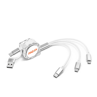 Câble de charge rétractable promotionnel 5-en-1 avec logo personnalisé, câble plat TPE 1M, cadeau promotionnel pour iPhone, Android, Type-C, Micro