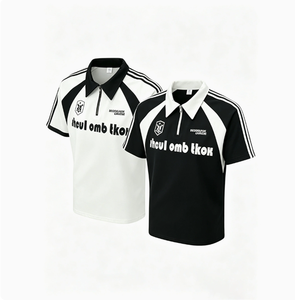 Polo de manga corta blanco para hombre con cremallera y estampado de letras, estilo casual transpirable - Product Image 3