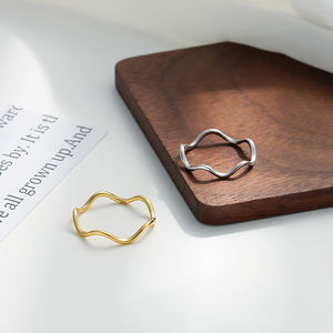 批发批量925纯银戒指简单波浪戒指18k镀金女性 - Product Image 3