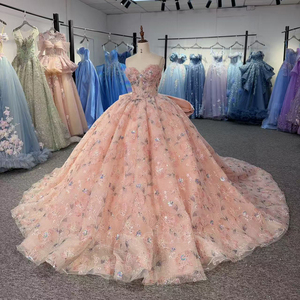 ชุดเดรสงาน Quinceanera รุ่น Dy6985 แบบ Sweetheart ประดับลูกปัดและเลื่อม แต่งชายกระโปรงยาวแบบ Chapel Train ทรงบอลกาวน์ ผลิตจากโพลีเอสเตอร์ 100% สีชมพูสไตล์เจ้าหญิง - Product Image 3