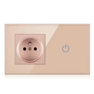 Glass toughened panel high quality French wall socket with single touch switch