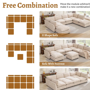 PZCN HOME Ensemble de canapés modulaires 8 pièces au design moderne et à combinaison gratuite Mobilier <span class=keywords><strong>Canapé</strong></span> en forme de U <span class=keywords><strong>Canapé</strong></span> de salon avec <span class=keywords><strong>pouf</strong></span> - Product Image 5