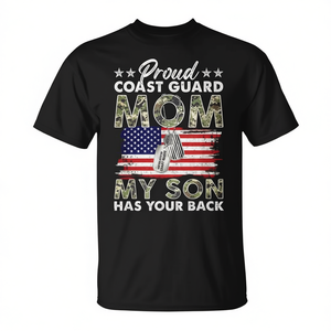 T-shirt pour maman fière de la Garde côtière américaine, avec inscription « My Son Has Your Back USCG », unisexe, col rond, manches courtes, pour adulte - Product Image 3