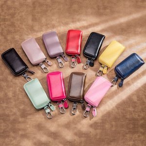 Llavero con tarjetero de cuero genuino 2024 para hombres y mujeres, llavero funcional de tamaño Mini, carteras, fundas para llaves de coche de cuero real - Product Image 2