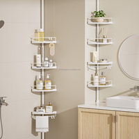 WIREKING Étagère de rangement de salle de bain réglable à 4 niveaux Tige de tension autoportante Support de douche avec porte-serviettes
