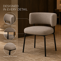 Chaise de salle à manger Oatmeal Boucle avec dossier en forme de U flottant, assise rectangulaire rembourrée, structure tubulaire noire