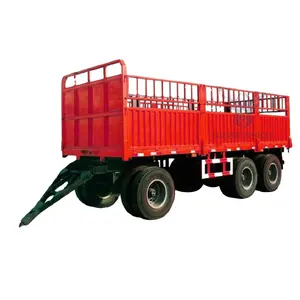 3 Axles 40~60 Ton Agriculture Animal Transport Flatbed Side Wall Dolly Fence Drawbar Full Trailer