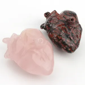 Hand Gesneden Kristallen Edelsteen Anatomisch Hart Zwart Obsidiaan Rose Quartz Crystal Hearts Vormige Orgel Carving