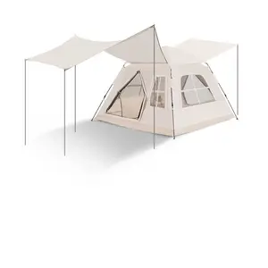 New Design Integrated Automatic Tent Luxury Canvas With Canopy Awning High Quality Waterproof Camping Outdoor Family Tent