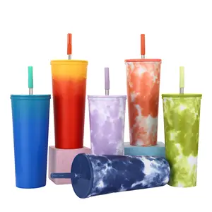 24oz Straw Stainless Steel Insulation Cup Creative Gradient Color Large Capacity Outdoor tumbler