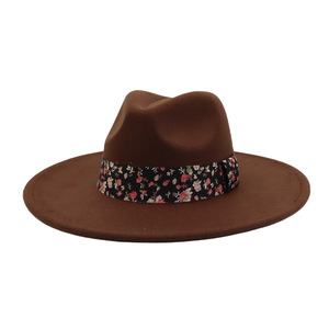Sombrero Fedora de Fieltro de Lana Personalizado al por Mayor con Detalle de Cinta con Estampado Floral para Uso Casual de Negocios al Aire Libre - Product Image 6