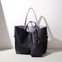 Sac fourre-tout de luxe en cuir véritable double face, style urbain simple, grande capacité, fermeture ouverte, idéal pour l'été
