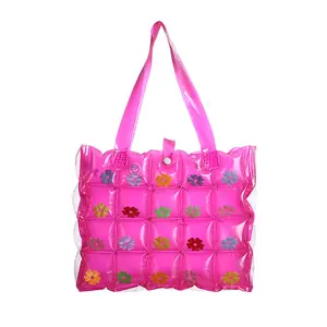 Bolso inflable de PVC para mujer, bolsa de playa con lentejuelas encantadoras, bolso de un solo hombro, venta al por mayor