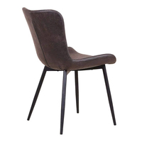 Chaise de salle à manger en cuir à cadre métallique fixe brun foncé durable de style moderne du milieu du siècle