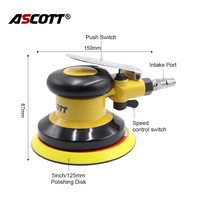 Lijadora Orbital Aleatoria de Palma ASCOTT de 5 pulgadas (125 mm) para Lijado y Pulido de Madera, Paredes y Automóviles, Herramienta Neumática Industrial de Doble Acción