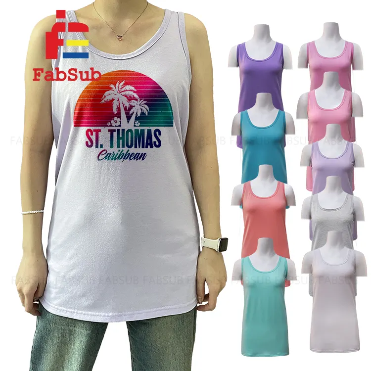 Tay đua trở lại Tank Tops Polyester thăng hoa cotton cảm thấy trống thăng hoa Tank Top phụ nữ chúng tôi Kích thước Polyester Tank Top