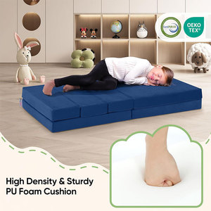 Children's Foldable Foam Mattress Medium Firm Blue Washable Play Mat for Kids Bedroom Sleep <b>Sofa</b> Bed - Product Image 1
