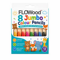 FLOWood 8 Crayons de Couleur Géants, Crayons de Couleur en Bois Épais et Faciles à Tenir, Non Toxiques pour l'Art