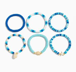 2025 ngọt ngào và đáng yêu Preppy đại dương yếu tố ngọc trai đầy màu sắc Polymer đất sét Hoa Vỏ Vòng đeo tay của phụ nữ đặt dây đeo cổ tay quảng cáo - Product Image 5