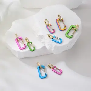 Trendy Micro Pave Zirkon Pin Anhänger Dangle Drop Ohrringe Farb beschichtung Huggie Ohrringe für Frauen