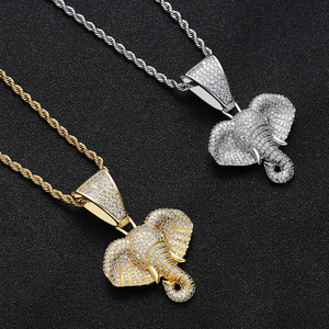 Nuevo Colgante de Cabeza de Elefante de Aleación de Zinc Estilo Hip Hop Europeo Americano Más Vendido, Joyería de Animal de Resina con Microincrustaciones de Oro - Product Image 2