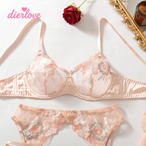 Dierlove – Ensemble de lingerie sexy avec soutien-gorge à armatures rembourré, imprimé floral rose et blanc, bordure en dentelle, personnalisable avec logo, vente en gros - Product Image 3