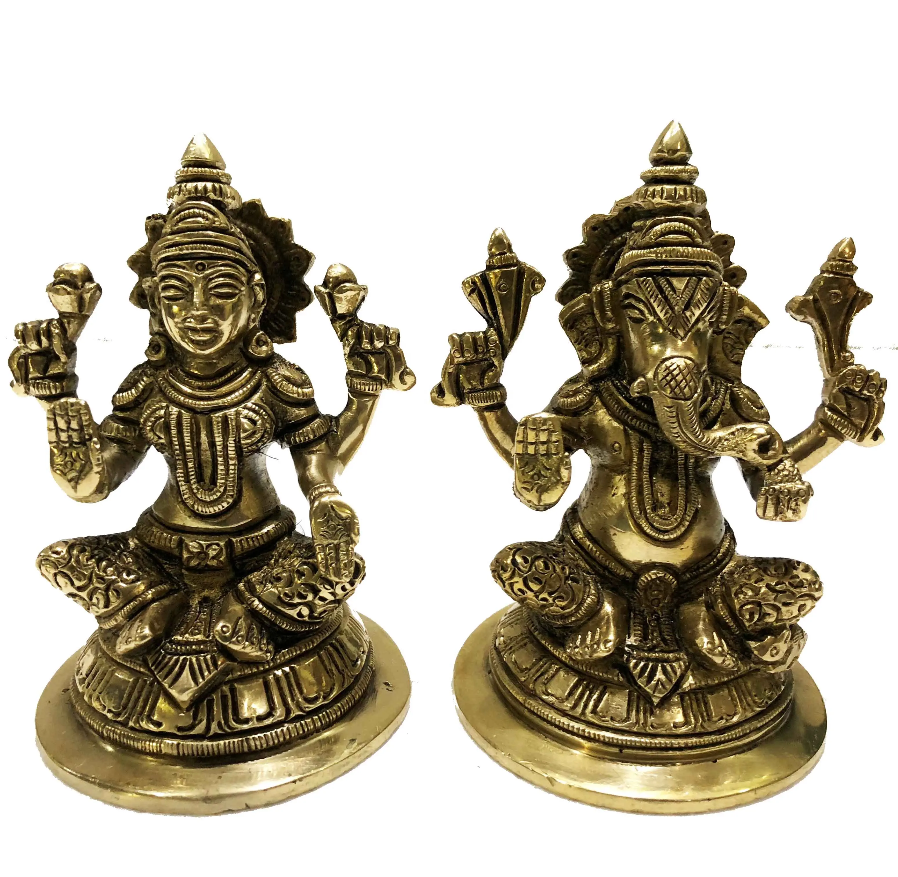 Lakshmi Ganesh pasangan dekoratif logam kuningan, untuk pooja ghar Dekorasi Rumah hadiah pemanasan rumah tradisional India