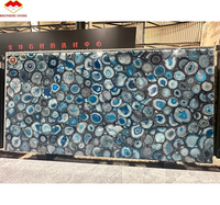 Dalle d'agate bleue naturelle de luxe du Brésil translucide rétro-éclairé semi-précieux pour le panneau de fond de mur de Table d'intérieur grande dalle polie