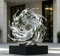 Sculpture moderne en acier inoxydable en forme de vague, pièce d'art métallique pour les halls d'hôtels et les entrées, décoration abstraite sur le thème de l'eau tourbillonnante