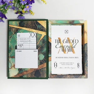 Caja de Invitación Personalizada con Tapa Dura y Cubierta de Papel Dorado, Borde Desgarrado a Mano, Papel de Algodón, Borla y Cinta - Product Image 2