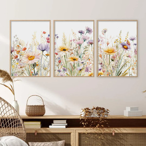 Décoration de salon, style nordique, 3 panneaux, art mural moderne, <span class=keywords><strong>aquarelle</strong></span> fraîche, plantes, <span class=keywords><strong>peinture</strong></span> sur toile, <span class=keywords><strong>fleurs</strong></span> sauvages imprimées - Product Image 2