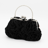 Sac à Main Fleur Rose en Satin de Luxe pour Soirée Mariage Fille Romantique Pochette Femme