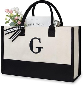 Bolsa de Mano Personalizada CPC con <span class=keywords><strong>Iniciales</strong></span>, Bolsa de Compras de Algodón Grueso, Bolsa de Lona Personalizada para la Playa - Product Image 3