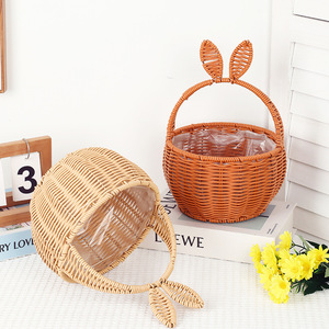<span class=keywords><strong>Cesta</strong></span> de Mimbre con Orejas de Conejo, <span class=keywords><strong>Cesta</strong></span> de Regalo Tejida con Forro de Plástico para Decoración de Pascua - Product Image 4