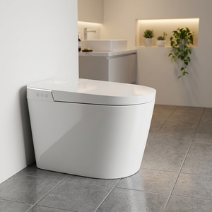 WC intelligent moderne avec chasse d'eau automatique à capteur, bidet intégré, chauffage, forme allongée, siphon en S, fonctionnement automatique, télécommande - Product Image 1