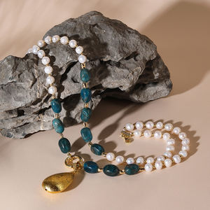 Fashion Blue Apatite Natural Freshwater <strong>Pearl</strong> Double <strong>Pendant</strong> Beaded 18K Gold Plated Women's AAAAA Grade <strong>Necklace</strong> Jewelry for - Product Image 4
