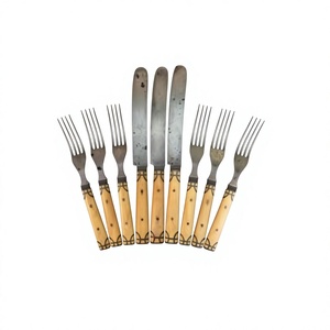 Cuillère et fourchette vintage en acier inoxydable, matériau sain, écologique, avec manche rustique en os argenté, pour la rentrée scolaire, les mariages et la restauration - Product Image 1