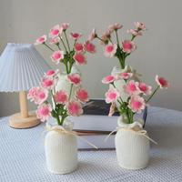Buket Bunga Daisy Buatan Rajutan dalam Pot, Hiasan Benang Wol Buatan Tangan untuk Dekorasi Rumah, Hadiah Hari Ibu dan Hari Valentine