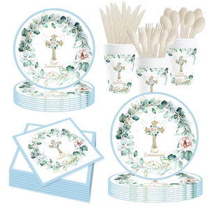 Vaisselle de fête pour la première communion DAMAI, anniversaire d'enfant, baby shower, fournitures de fête, gobelets en papier, assiettes, ensemble de communion - Product Image 5