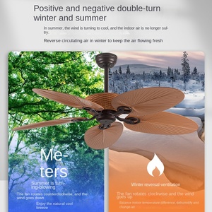 Mỹ Retro Lá Chuối nhựa <span class=keywords><strong>DC</strong></span> Điện Quạt trần điều khiển từ xa 5 lưỡi đảo ngược luồng không khí chiếu sáng thiết kế công nghiệp - Product Image 2