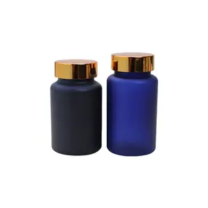 Cápsula de píldora de caramelo marrón escarcha azul negro Cápsula de píldora de plástico ámbar farmacéutico botella para tableta suplemento vitamínico