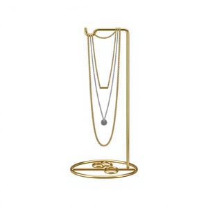 Support à bijoux en métal doré de luxe avec design vertical pour colliers et bagues, présentoir à bijoux en solde - Product Image 1
