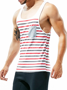 JL0804A مخصص خمر مخطط محبوك خزان أعلى اللون كتلة أكمام قمصان صيفية تي شيرت بلا أكمام للصالة الرياضية الرجال الحياة سترة مع جيوب - Product Image 4