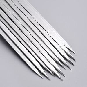 <b>Large</b> Stainless Steel Flat <b>Bbq</b> Skewers Sticks Barbecue Rod With Wooden Handle - Product Image 3