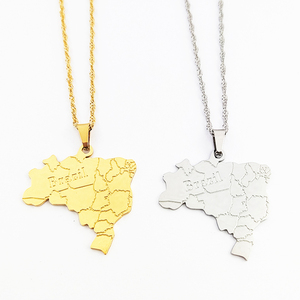 Collar de Cadena de Acero Inoxidable Chapado en <span class=keywords><strong>Oro</strong></span> de 18K, Colgante de Corazón Portugués de Brasil, Mapa de Río de Janeiro, Brasilia - Product Image 3