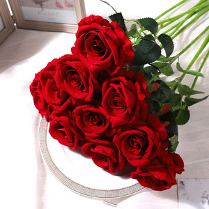 Hoa hồng nhung nhân tạo bó hoa tự làm đám cưới Sen Masine, màu đỏ trắng, hoa hồng chạm tay giả như thật, hoa trang trí đặt làm riêng - Product Image 1