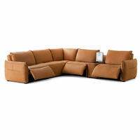 Canapé d'angle moderne en cuir véritable avec fonction de relaxation électrique, console tactile, USB et recharge sans fil