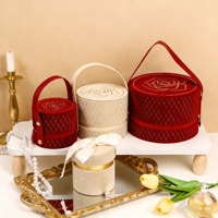 Boîte Cadeau Ronde Haut de Gamme Tendance avec Couvercle et Motif Camélia Estampé pour Cérémonie de Mariage